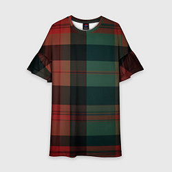 Платье клеш для девочки Зелёно-красная шотландская клетка, цвет: 3D-принт