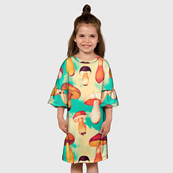 Платье клеш для девочки Грибы в небе паттерн, цвет: 3D-принт — фото 2