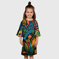 Платье клеш для девочки Растительный узор в бразильском стиле, цвет: 3D-принт — фото 2