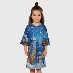 Платье клеш для девочки Новогоднее настроение город, цвет: 3D-принт — фото 2