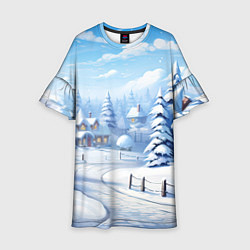 Платье клеш для девочки Снежный зимний фон, цвет: 3D-принт
