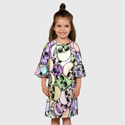 Платье клеш для девочки Разноцветные черепа паттерн, цвет: 3D-принт — фото 2