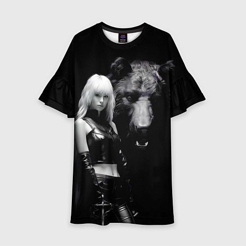 Детское платье Милая блондинка с большим медведем / 3D-принт – фото 1