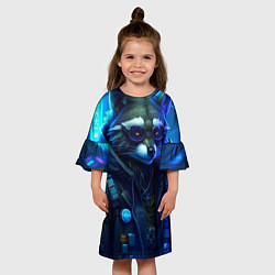 Платье клеш для девочки Енот киберпанк от ai, цвет: 3D-принт — фото 2