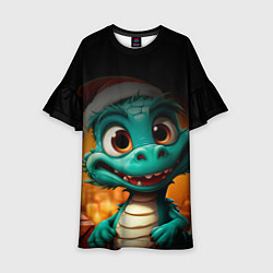 Платье клеш для девочки Зеленый дракон, цвет: 3D-принт