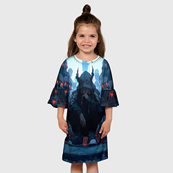 Платье клеш для девочки Демон и черепа, цвет: 3D-принт — фото 2