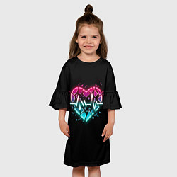 Платье клеш для девочки Разбитое сердце с линией пульса со свечением, цвет: 3D-принт — фото 2