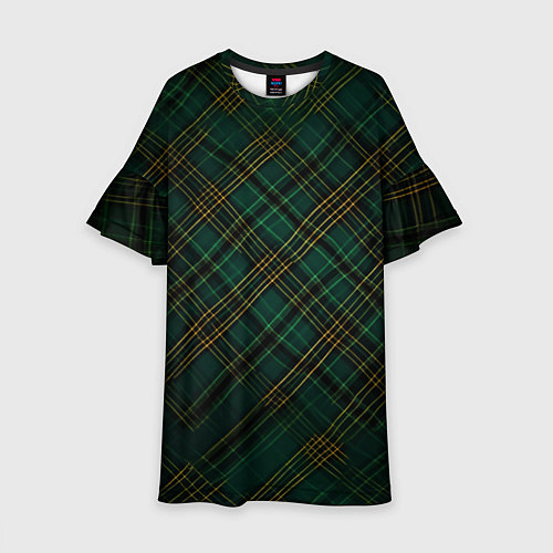 Детское платье Тёмно-зелёная диагональная клетка в шотландском ст / 3D-принт – фото 1