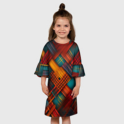 Платье клеш для девочки Разноцветная клетка в шотландском стиле, цвет: 3D-принт — фото 2