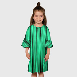 Платье клеш для девочки Абстракция полосы зелёные, цвет: 3D-принт — фото 2