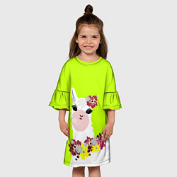 Платье клеш для девочки Лама - альпака в венке, цвет: 3D-принт — фото 2