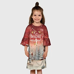 Платье клеш для девочки Загадай желание новогодний фон, цвет: 3D-принт — фото 2