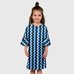 Платье клеш для девочки Ломаные полосы синий, цвет: 3D-принт — фото 2