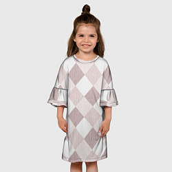 Платье клеш для девочки Геометрический светло коричневый узор квадраты, цвет: 3D-принт — фото 2