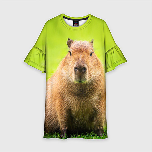 Детское платье Capybara on green grass / 3D-принт – фото 1