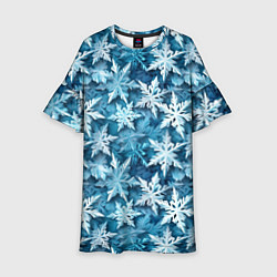 Платье клеш для девочки New Years pattern with snowflakes, цвет: 3D-принт