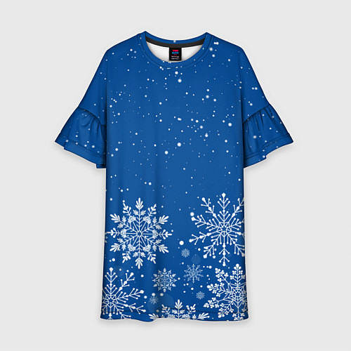 Детское платье Текстура снежинок на синем фоне / 3D-принт – фото 1
