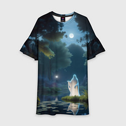 Платье клеш для девочки Одинокий призрак в лесу, цвет: 3D-принт