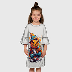 Платье клеш для девочки Джек тыквенная голова, цвет: 3D-принт — фото 2