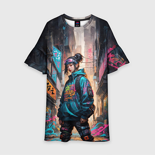 Детское платье Японская девушка в худи / 3D-принт – фото 1