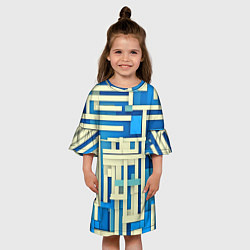 Платье клеш для девочки Полосы на синем фоне, цвет: 3D-принт — фото 2