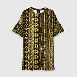 Платье клеш для девочки Африканские узоры жёлтый на чёрном, цвет: 3D-принт