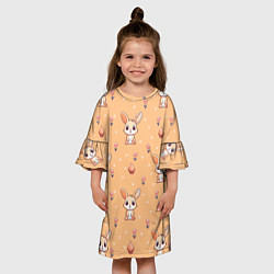 Платье клеш для девочки Узор с зайчиками на персиковом фоне, цвет: 3D-принт — фото 2