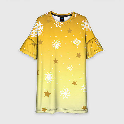 Детское платье Снежинки и звезды на желтом / 3D-принт – фото 1