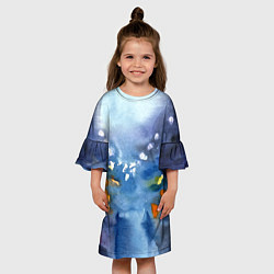 Платье клеш для девочки После дождя акварель, цвет: 3D-принт — фото 2