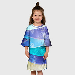 Платье клеш для девочки Абстрактный синий волнистый фон со снежинками, цвет: 3D-принт — фото 2