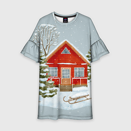 Детское платье Красный дом в зимнем лесу / 3D-принт – фото 1