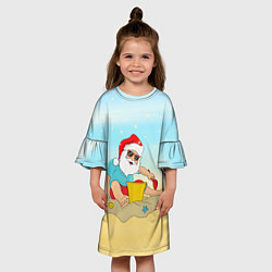 Платье клеш для девочки Дед Мороз на море, цвет: 3D-принт — фото 2
