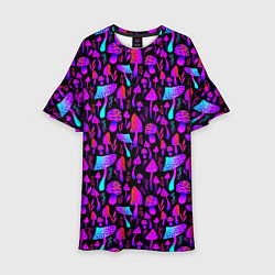 Платье клеш для девочки Неоновые разноцветные грибы, цвет: 3D-принт