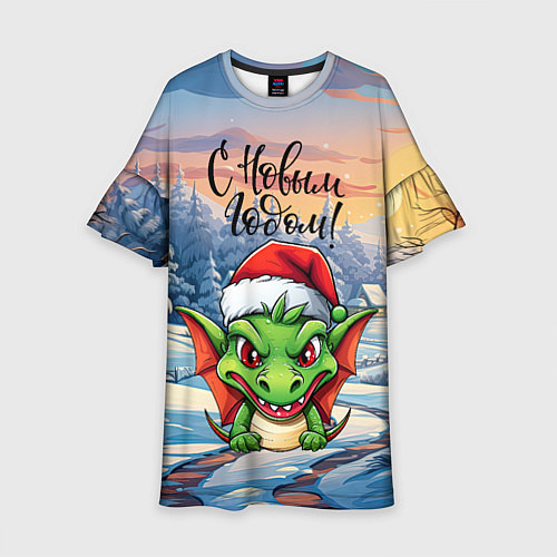 Детское платье Милый зеленый дракончик 2024 / 3D-принт – фото 1