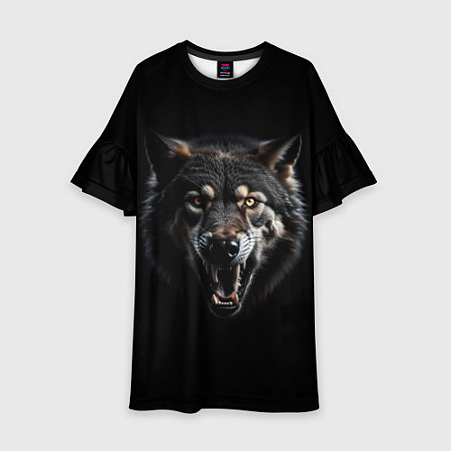 Детское платье Волк чёрный хищник / 3D-принт – фото 1