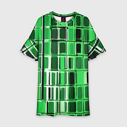 Платье клеш для девочки Зелёные прямоугольники, цвет: 3D-принт