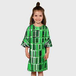 Платье клеш для девочки Зелёные прямоугольники, цвет: 3D-принт — фото 2