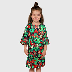 Платье клеш для девочки Зелёный деревянный дракончик, цвет: 3D-принт — фото 2