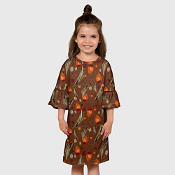 Платье клеш для девочки Перья и физалис brown, цвет: 3D-принт — фото 2