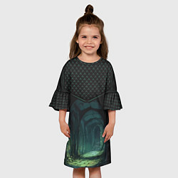Платье клеш для девочки Стеганные ромбы: стрельчатые арки катакомб, цвет: 3D-принт — фото 2