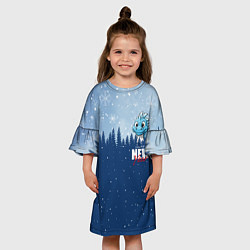 Платье клеш для девочки Дракон в зимнем лесу, цвет: 3D-принт — фото 2