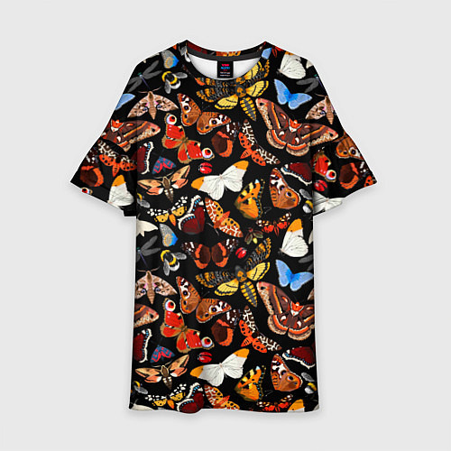 Детское платье Разноцветные тропические бабочки / 3D-принт – фото 1