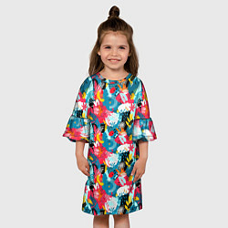 Платье клеш для девочки Тропический цветной узор, цвет: 3D-принт — фото 2