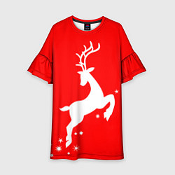 Платье клеш для девочки Рождественский олень Red and white, цвет: 3D-принт