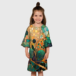 Платье клеш для девочки Вдохновение Климтом - изумрудная абстракция с круг, цвет: 3D-принт — фото 2
