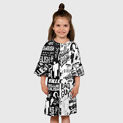 Платье клеш для девочки Billie Eilish чернобелые битва лого, цвет: 3D-принт — фото 2