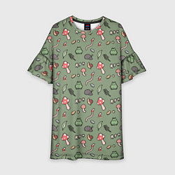 Платье клеш для девочки Goblincore - паттерн, цвет: 3D-принт