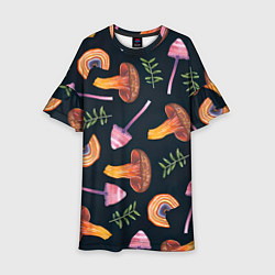 Платье клеш для девочки Goblincore - болотные грибы, цвет: 3D-принт