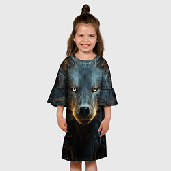 Платье клеш для девочки Волк арт-портрет, цвет: 3D-принт — фото 2