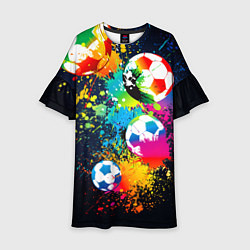 Платье клеш для девочки Разноцветные футбольные мячи, цвет: 3D-принт